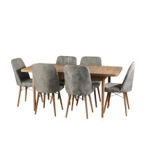 მაგიდა 6 სკამით კომპლექტი ნაცრისფერი სკამებით