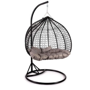 2 ადგილიანი ბუდე საქანელა შავი ნაცრისფერი ბალიშებით