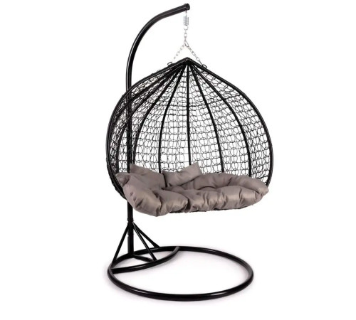 2 ადგილიანი ბუდე საქანელა შავი ნაცრისფერი ბალიშებით