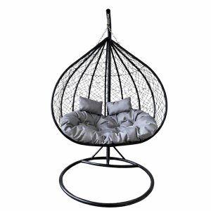 2 ადგილიანი ბუდე საქანელა შავი ნაცრისფერი ბალიშებით