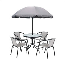 შუშის მაგიდა 4 სკამით + ქოლგა 