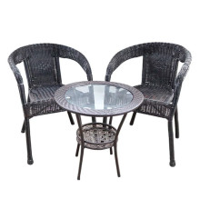 დაწნული შუშის მაგიდა 2 სკამით GB-XFX-HBMH შავი