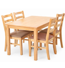 ხის მაგიდა 4 სკამით ღია ხისფერი