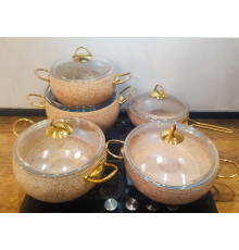 გრანიტის ქვაბების ნაკრები EVIDENT 5 PCS CREAM