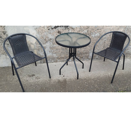 შუშის მაგიდა 2 სკამით