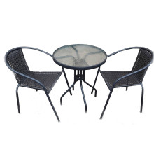 შუშის მაგიდა 2 სკამით