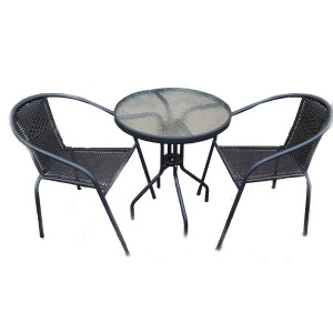 შუშის მაგიდა 2 სკამით