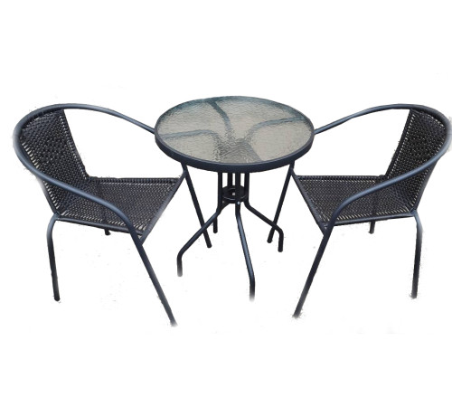 შუშის მაგიდა 2 სკამით