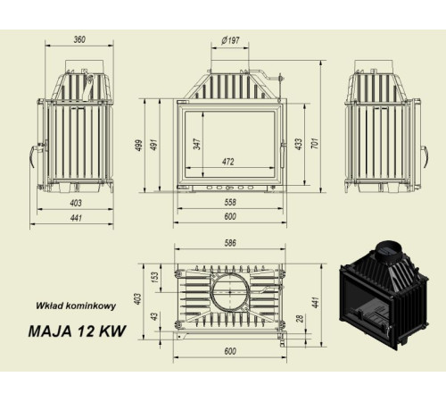 ბუხარი Kratki OLIWIA/PF 18kW
