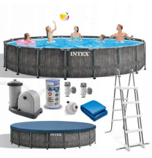 კარკასული აუზი INTEX grey wood prism frame 26744 (549x132სმ+ქვიშის ფილტრი)