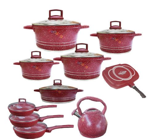 გრანიტის ქვაბების ნაკრები ჩაიდნით UAKEEN 10PCS  673792