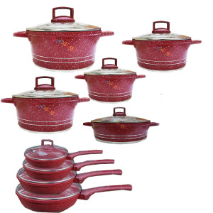 ქვაბების ნაკრები UAKEEN RED 9 PCS 33689
