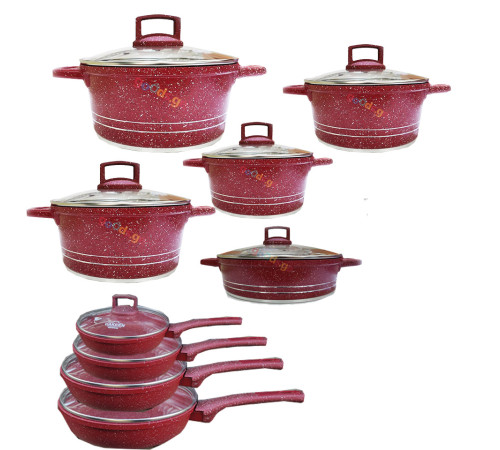 ქვაბების ნაკრები UAKEEN RED 9 PCS 33689