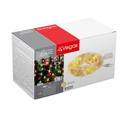 საახალწლო განათება VEGAS "ბადე" 8 რეჟიმი 1.5х1.5 მ 176 თბილი განათების LED ნათურა