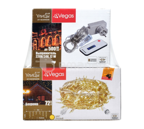 ქუჩის საახალწლო განათება კვების ბლოკით VEGAS "ფოჩი" 3х0.6 მ 72 თბილი ნათების LED ნათურა