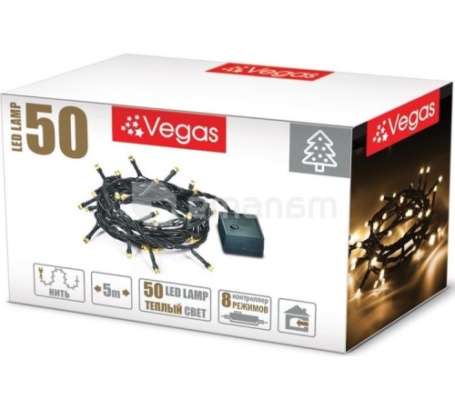 საახალწლო განათება VEGAS 8 რეჟიმი 5 მ 50 თბილი განათების LED ნათურა