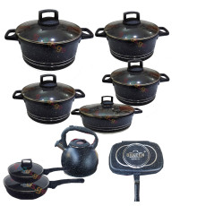 გრანიტის ქვაბების ნაკრები ჩაიდნით UAKEEN 8PCS  600575 BLACK