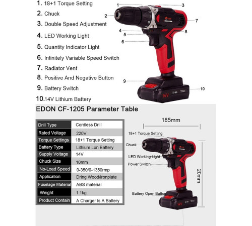 სახრახნისი EDON CF1405 14.4V