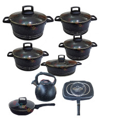 გრანიტის ქვაბების ნაკრები ჩაიდნით UAKEEN 8PCS  874559 BLACK