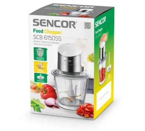 დასაქუცმაცებელი Sencor SCB 6150SS Chopper, 500watt, volume 1500 ml,Rubber anti-skid base,Safety switch, Titan 4 blade