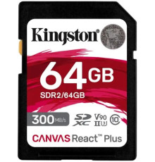 ფლეშ მეხსიერება Kingston 64GB Canvas React Plus SDXC UHS-II 300R/260W U3 V90 (SDR2/64GB)