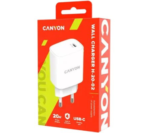 დამტენი  Canyon 20W PD Wall Charge USB-C (CNE-CHA20W02) - White