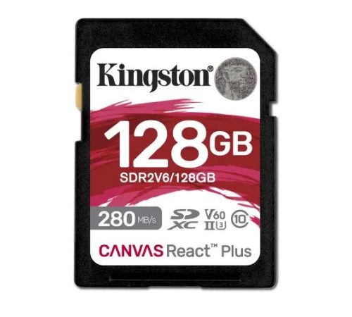 ფლეშ მეხსიერება Kingston 128GB SDXC Canvas React Plus UHS-II 280R/100W U3 V60 for Full HD/4K