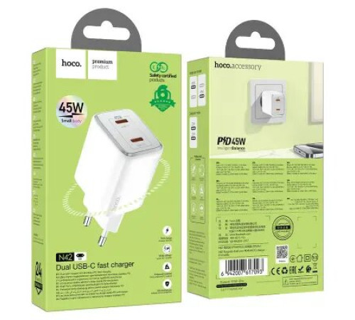 დამტენი Hoco N42 Elogiado dual-port PD45W (2C)  white