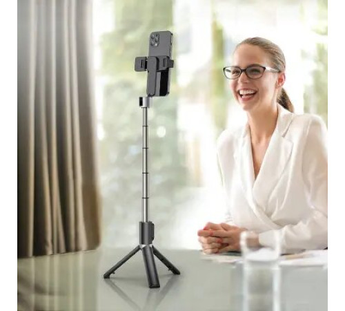 სელფის ჯოხი Hoco K16 aluminum alloy fill light live broadcast holder black
