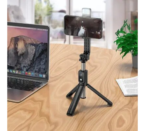 სელფის ჯოხი Hoco K15 Treasure aluminum alloy fill light gimbal version live broadcast support black