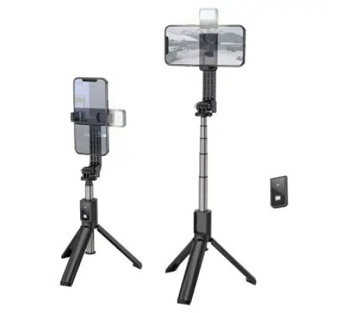 სელფის ჯოხი Hoco K15 Treasure aluminum alloy fill light gimbal version live broadcast support black