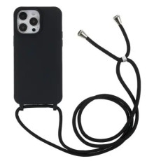 მობილურის ქეისი Shockproof Cover for iPhone 15 Pro Slim Case TPU Phone Shell with Long Strap - Black