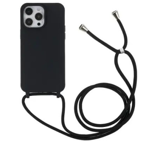 მობილურის ქეისი Shockproof Cover for iPhone 15 Pro Slim Case TPU Phone Shell with Long Strap - Black