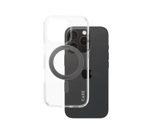 მობილურის ქეისი CARE by PanzerGlass iPhone 16 Pro Feature Case Transparent w. Black Kickstand & MagSafe
