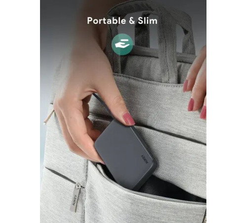 პორტატული დამტენი Aukey PB-Y53 15W 10000mAh Spark Sling Lite Slim Power Bank with Buit-in USB-C Cable Gray