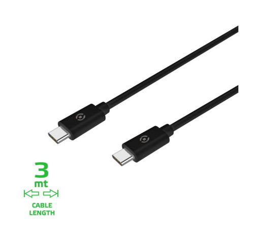 კაბელი Type - C  Celly PD USB Type-C cable to USB Type-C (60 W) 3M Black