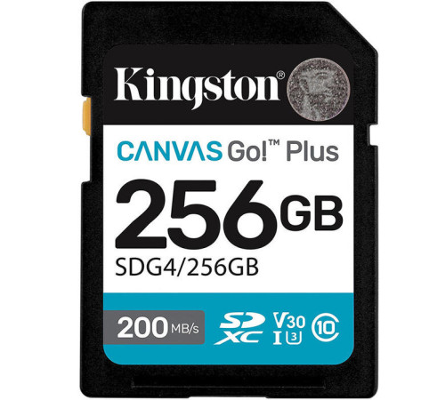 ფლეშ მეხსიერებაფლეშ მეხსიერება Kingston Canvas Go Plus 256GB SD Card | Up to 200MB/s | Class 10, UHS-I, U3, V30 | SDG4/256GB