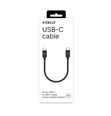 კაბელი Celly  USB-C to USB-C 30CM COTTON CABLE Black