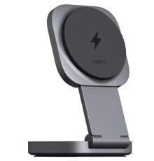 უსადენო დამტენი AUKEY LC-MC211 2-in-1 (Phone + Earphones) Desktop Retractable and Foldable Magnetic Wireless  with 1.5M C-to-C Cable, Gunmetal Color