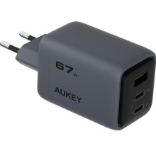 დამტენი AUKEY PA-C3  with 67W total power, three 2C/1A ports, global fast charging protocol, EU plug, dark gray