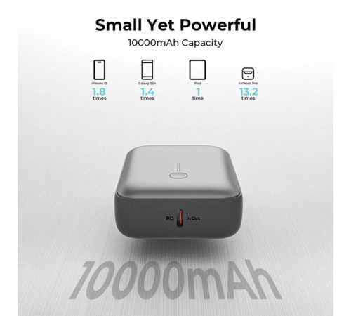 პორტატული დამტენი AUKEY PB-Y55 10000mAh 22.5W 1A1C with A-C 30CM data cable Storm Gray